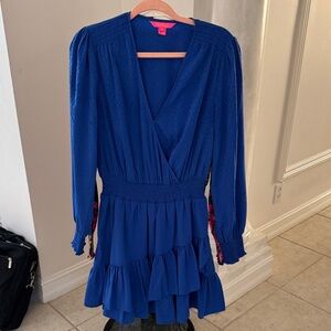 BlueLong Sleeve Ruffle Dress